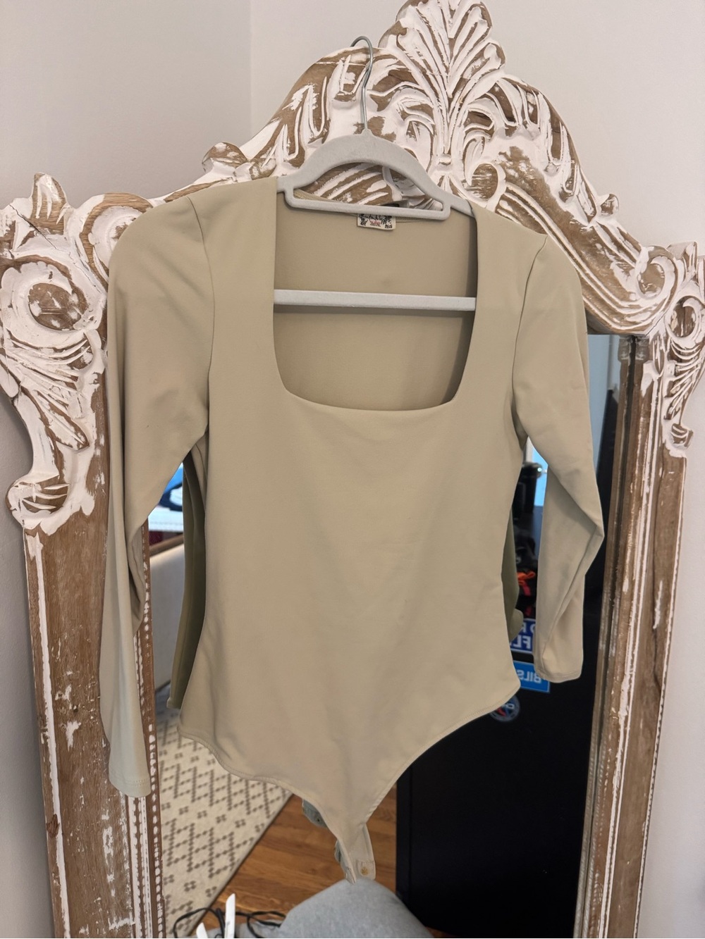 Free People Long Sleeve Square Neck Bodysuit - Sand